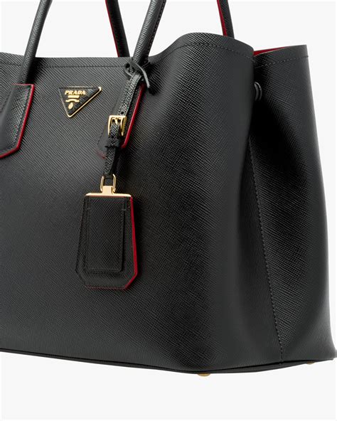 prada double bag black fire engine red|prada leather bag.